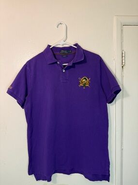 Polo Ralph Lauren Royal Purple Gold Crest "Custom Fit" Polo Shirt Size L